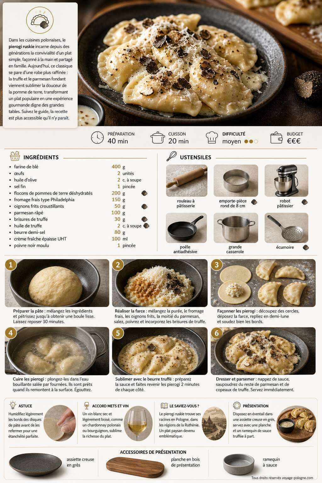Fiche recette Pierogi ruskie aux saveurs de truffe et parmesan fondant Fiche recette Pierogi ruskie aux saveurs de truffe et parmesan fondant