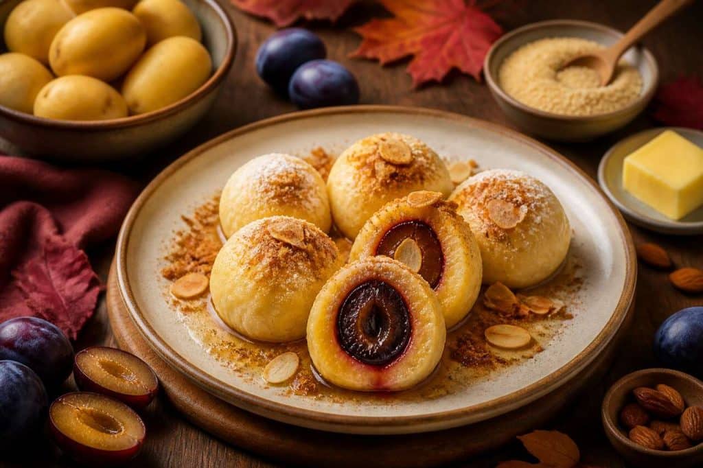 Knedle ze śliwkami revisitées : une touche de cannelle et d'amandes effilées pour un dessert aux saveurs automnales