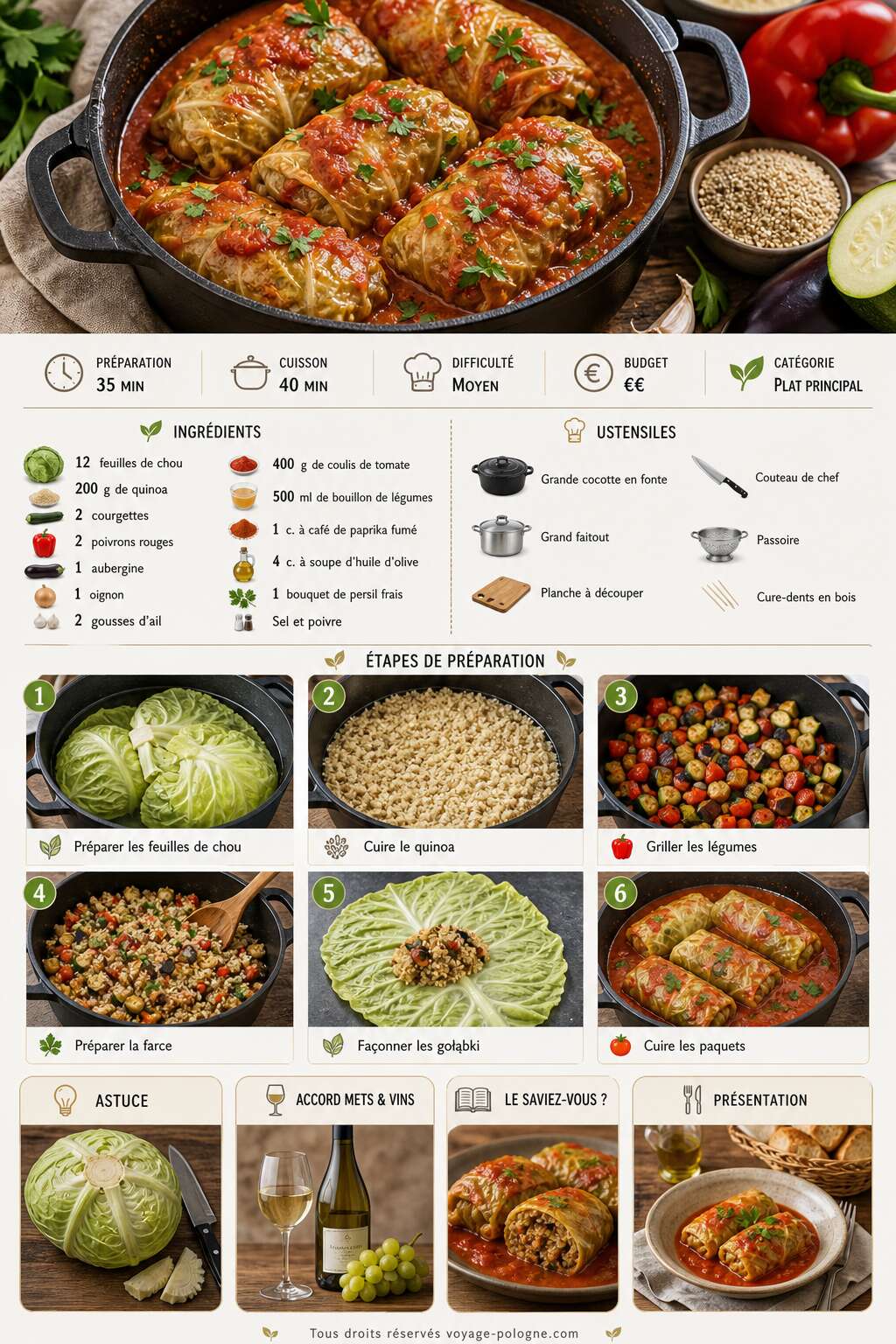 Fiche recette Gołąbki au quinoa et légumes grillés : recette healthy de choux farcis Fiche recette Gołąbki au quinoa et légumes grillés : recette healthy de choux farcis