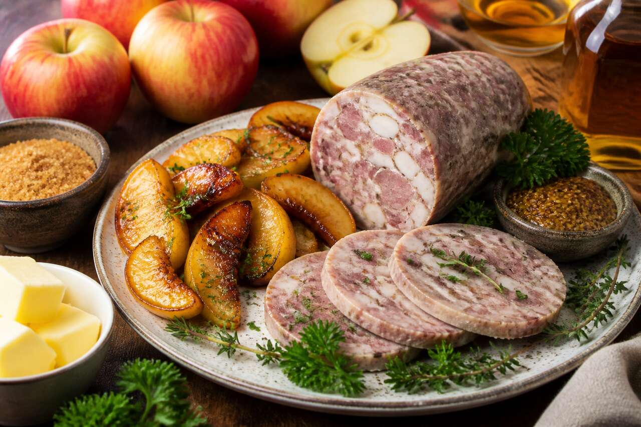 Salceson aux pommes caramélisées et herbes fraîches