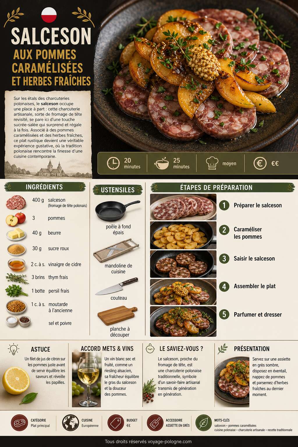 Fiche recette Salceson aux pommes caram&eacute;lis&eacute;es et herbes fra&icirc;ches
