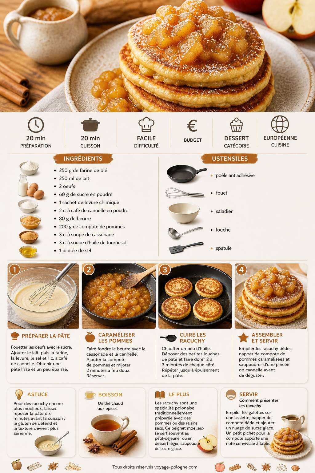 Fiche recette Racuchy aux pommes caramélisées et cannelle : recette facile et gourmande Fiche recette Racuchy aux pommes caramélisées et cannelle : recette facile et gourmande