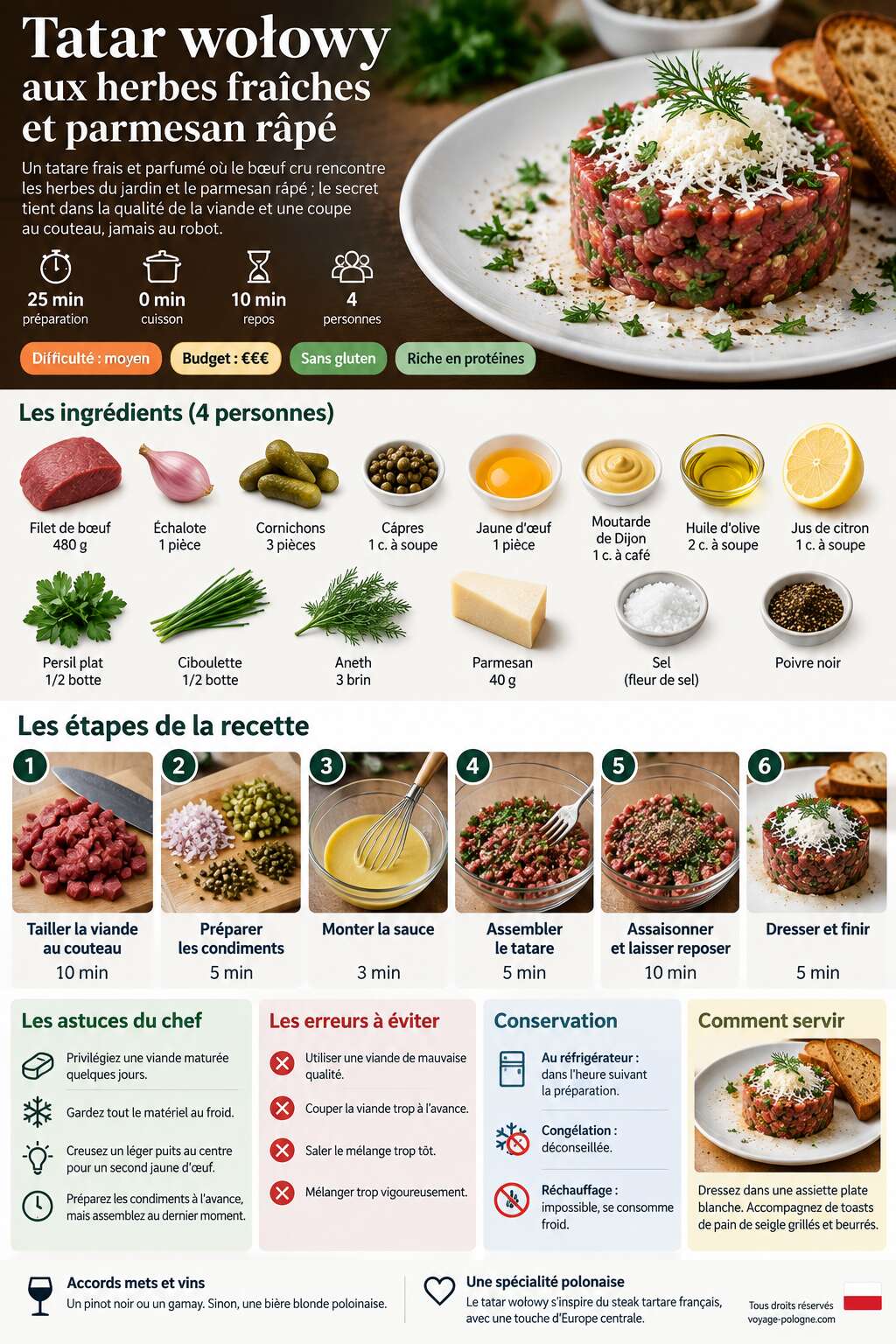 Fiche recette Tatar wołowy aux herbes fraîches et parmesan râpé Fiche recette Tatar wołowy aux herbes fraîches et parmesan râpé